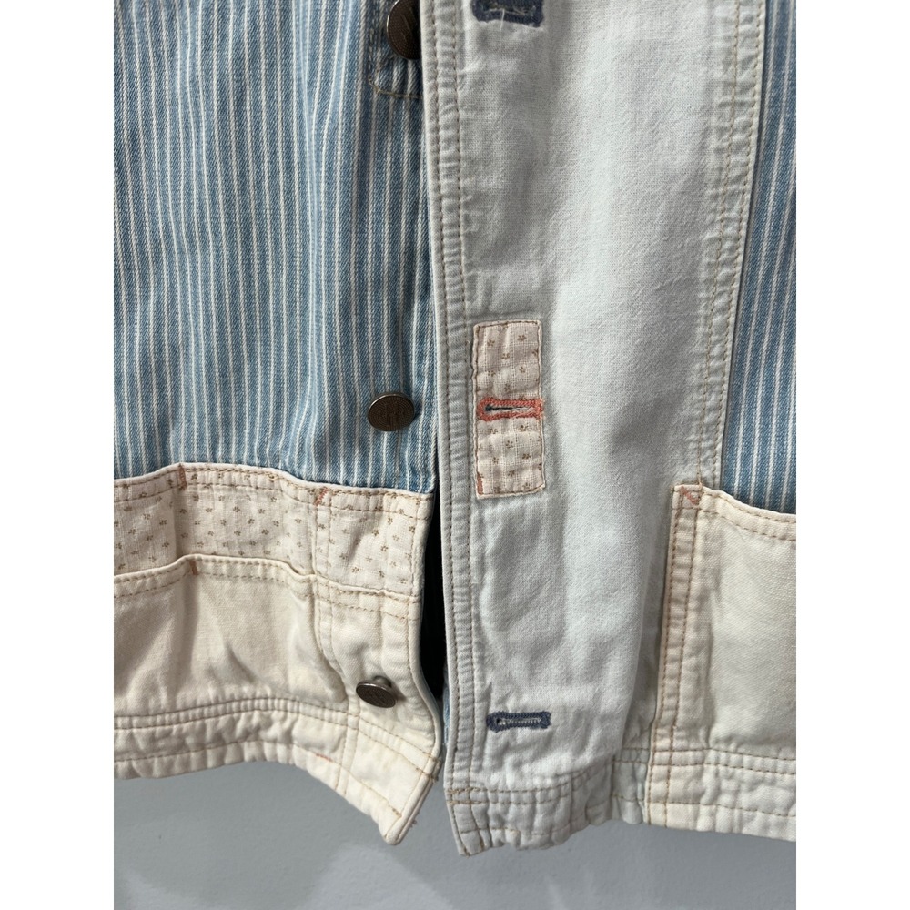 Holding Horses Anthropologie Striped Patchwork Chore Jacket Blue Cream Size M - Picture 7 of 8